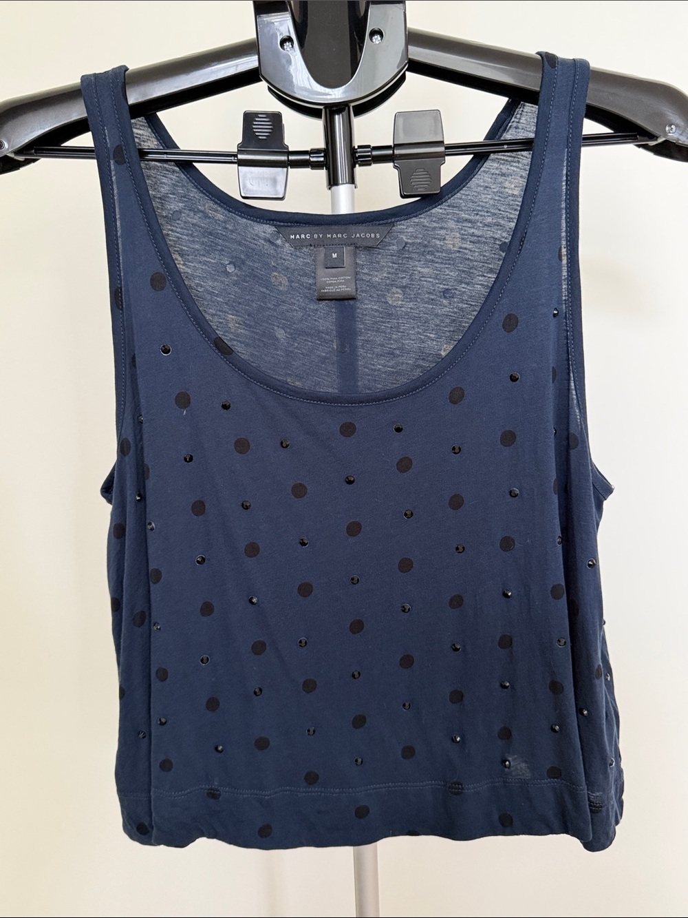 Marc Jacobs Navy Polka Dot Beaded Tank
